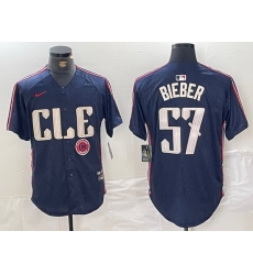 Men Cleveland Guardians 57 Shane Bieber Navy 2024 City Connect Limited Stitched Baseball Jersey 1