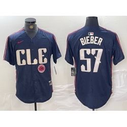 Men Cleveland Guardians 57 Shane Bieber Navy 2024 City Connect Limited Stitched Baseball Jersey 1
