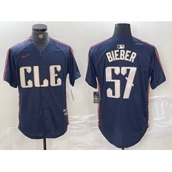 Men Cleveland Guardians 57 Shane Bieber Navy 2024 City Connect Limited Stitched Baseball Jersey 2