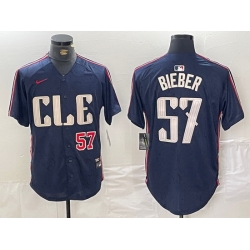 Men Cleveland Guardians 57 Shane Bieber Navy 2024 City Connect Limited Stitched Baseball Jersey 3