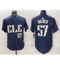 Men Cleveland Guardians 57 Shane Bieber Navy 2024 City Connect Limited Stitched Baseball Jersey 4