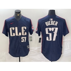 Men Cleveland Guardians 57 Shane Bieber Navy 2024 City Connect Limited Stitched Baseball Jersey 5