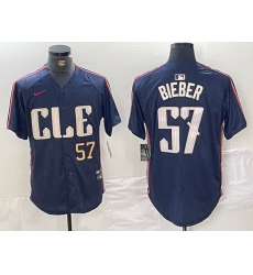 Men Cleveland Guardians 57 Shane Bieber Navy 2024 City Connect Limited Stitched Baseball Jersey 6