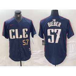 Men Cleveland Guardians 57 Shane Bieber Navy 2024 City Connect Limited Stitched Baseball Jersey 6
