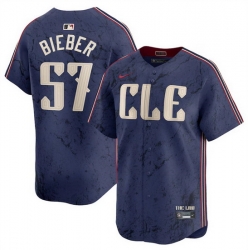 Men Cleveland Guardians 57 Shane Bieber Navy 2024 City Connect Limited Stitched Baseball Jersey