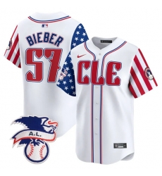 Men Cleveland Guardians 57 Shane Bieber White 2024 Fourth Of July Vapor Premier Limited Stitched Baseball Jersey