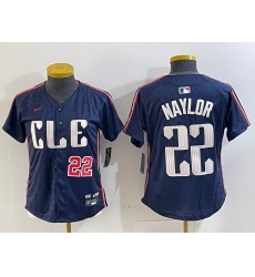 Women Cleveland Guardians 22 Josh Naylor Navy 2024 City Connect Limited Stitched jerseys 1