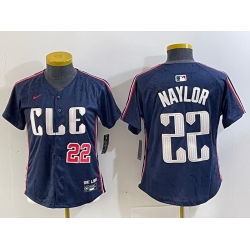 Women Cleveland Guardians 22 Josh Naylor Navy 2024 City Connect Limited Stitched jerseys 1