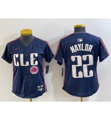 Women Cleveland Guardians 22 Josh Naylor Navy 2024 City Connect Limited Stitched jerseys 6