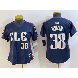 Women Cleveland Guardians 38 Steven Kwan Navy 2024 City Connect Limited Stitched jerseys 1