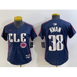 Women Cleveland Guardians 38 Steven Kwan Navy 2024 City Connect Limited Stitched jerseys 2