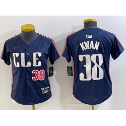 Women Cleveland Guardians 38 Steven Kwan Navy 2024 City Connect Limited Stitched jerseys 3