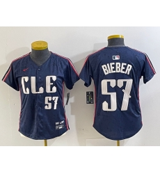 Women Cleveland Guardians 57 Shane Bieber Navy 2024 City Connect Limited Stitched Baseball Jersey 4