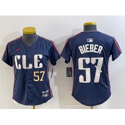 Women Cleveland Guardians 57 Shane Bieber Navy 2024 City Connect Limited Stitched Baseball Jersey