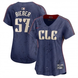 Women Cleveland Guardians 57 Shane Bieber Navy 2024 City Connect Stitched Baseball Jersey