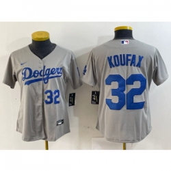 Women MLB Dodgers 32 Sandy Koufax Grey Nike Cool Base Women Jersey