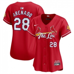 Women St  Louis Cardinals 28 Nolan Arenado Red 2024 City Connect Limited Stitched Baseball Jersey