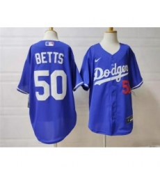 MLB Dodgers 50 Mookie Betts Blue Nike Cool Base Youth Jersey