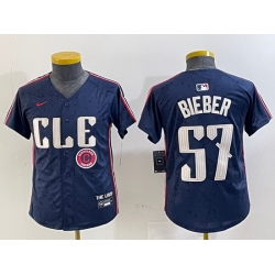 Youth Cleveland Guardians 57 Shane Bieber Navy 2024 City Connect Limited Stitched Baseball Jersey 1