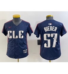 Youth Cleveland Guardians 57 Shane Bieber Navy 2024 City Connect Limited Stitched Baseball Jersey 4