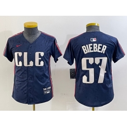 Youth Cleveland Guardians 57 Shane Bieber Navy 2024 City Connect Limited Stitched Baseball Jersey 4