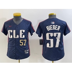 Youth Cleveland Guardians 57 Shane Bieber Navy 2024 City Connect Limited Stitched Baseball Jersey