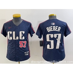 Youth Cleveland Guardians 57 Shane Bieber Navy 2024 City Connect Limited Stitched Baseball Jersey 9