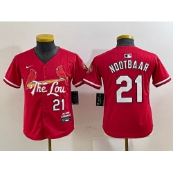 Youth St  Louis Cardinals 21 Lars Nootbaar Red 2024 City Connect Stitched Baseball Jersey