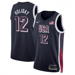 Men USA Basketball 12 Jrue Holiday Navy 2024 Swingman Stitched Jersey