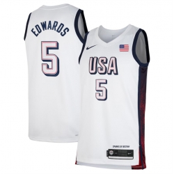 Men USA Basketball 5 Anthony Edwards White 2024 Swingman Stitched Jersey