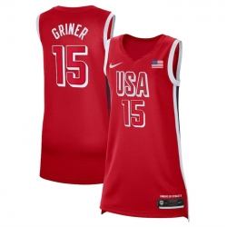 Women USA Basketball 15 Brittney Griner Red 2024 Swingman Stitched Jersey