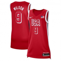 Women USA Basketball 9 A'ja Wilson Red 2024 Swingman Stitched Jersey