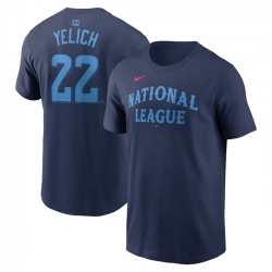 Men National League 22 Christian Yelich Navy 2024 All Star Name  26 Number T Shirt